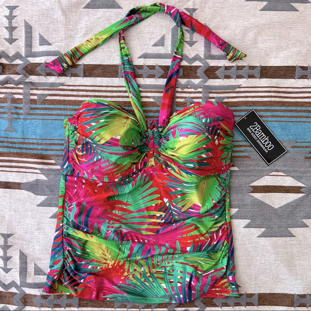 NWT 2Bamboo Two Piece Halter Swimsuit 34DD